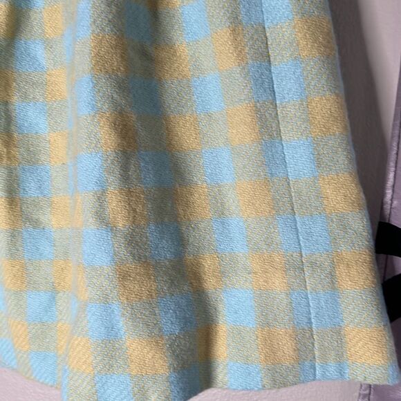 Vintage 1970s yellow and blue checkered mini skirt, size extra small/24” - Picture 4 of 12